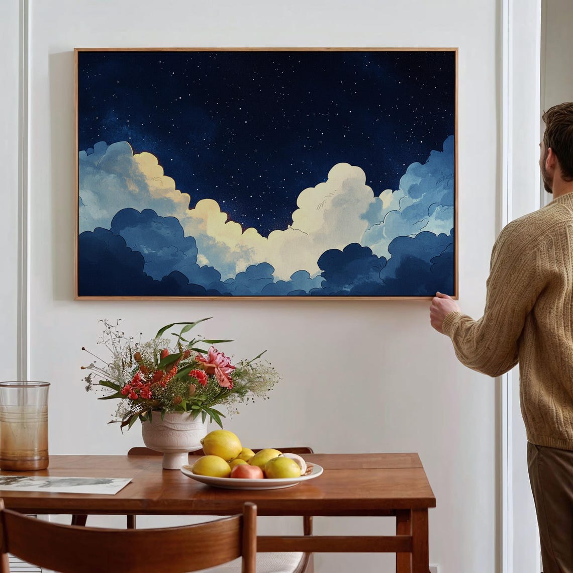Dreamy Night Sky Print Celestial Cloudscape Art Starry Night Wall Decor Atmospheric Midnight Illustration - Image 3