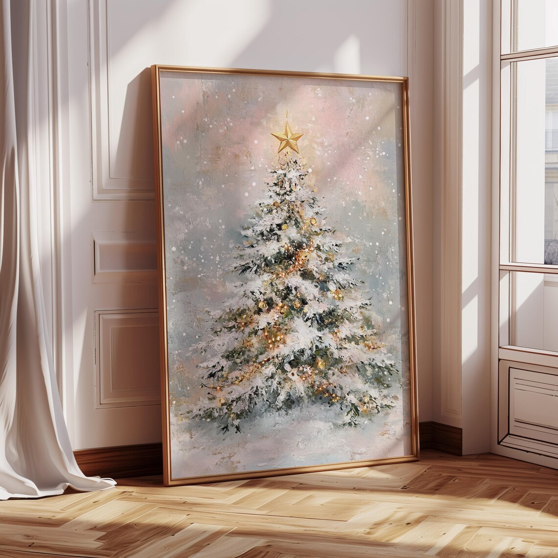 Elegant Snowy Christmas Tree, Holiday Wall Art