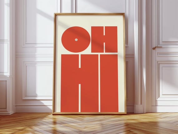 Oh Hi Bold Typography Wall Art Modern Minimalist Greeting Poster Retro Geometric Print For Entryway Office Or Playful Home Decor