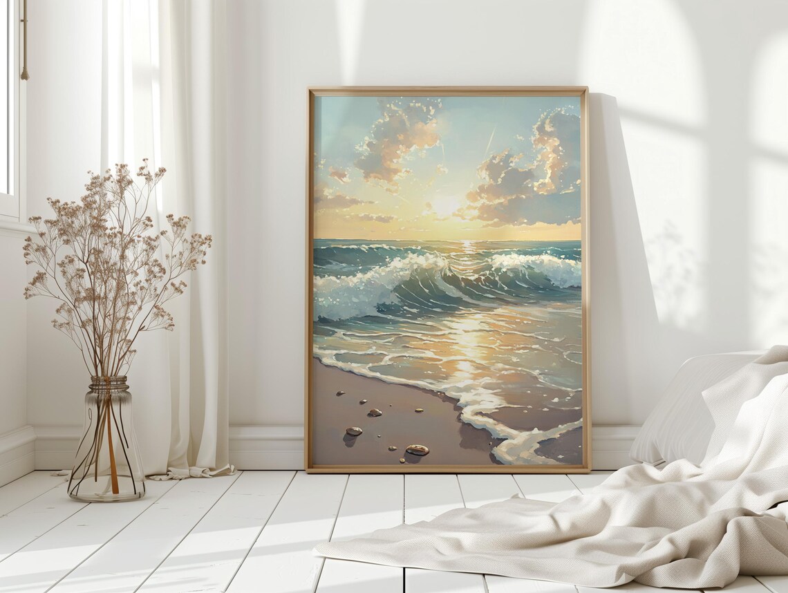 Sunset Beach Wave Painting, Serene Coastal Art Print - Image 3