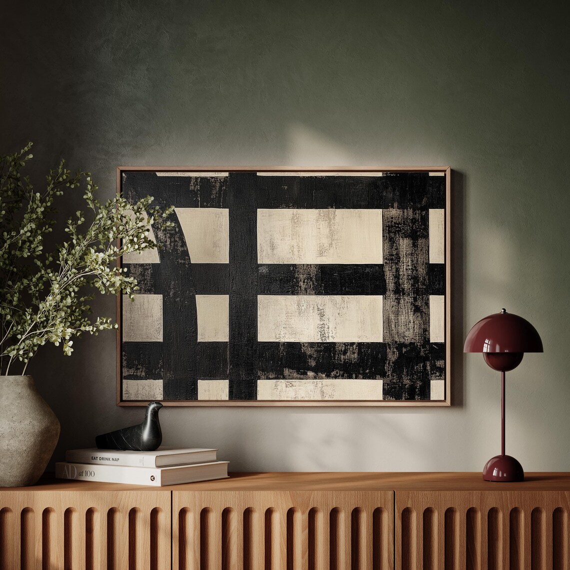 Monochrome Geometric Pattern, Abstract Grid Art Print - Image 2