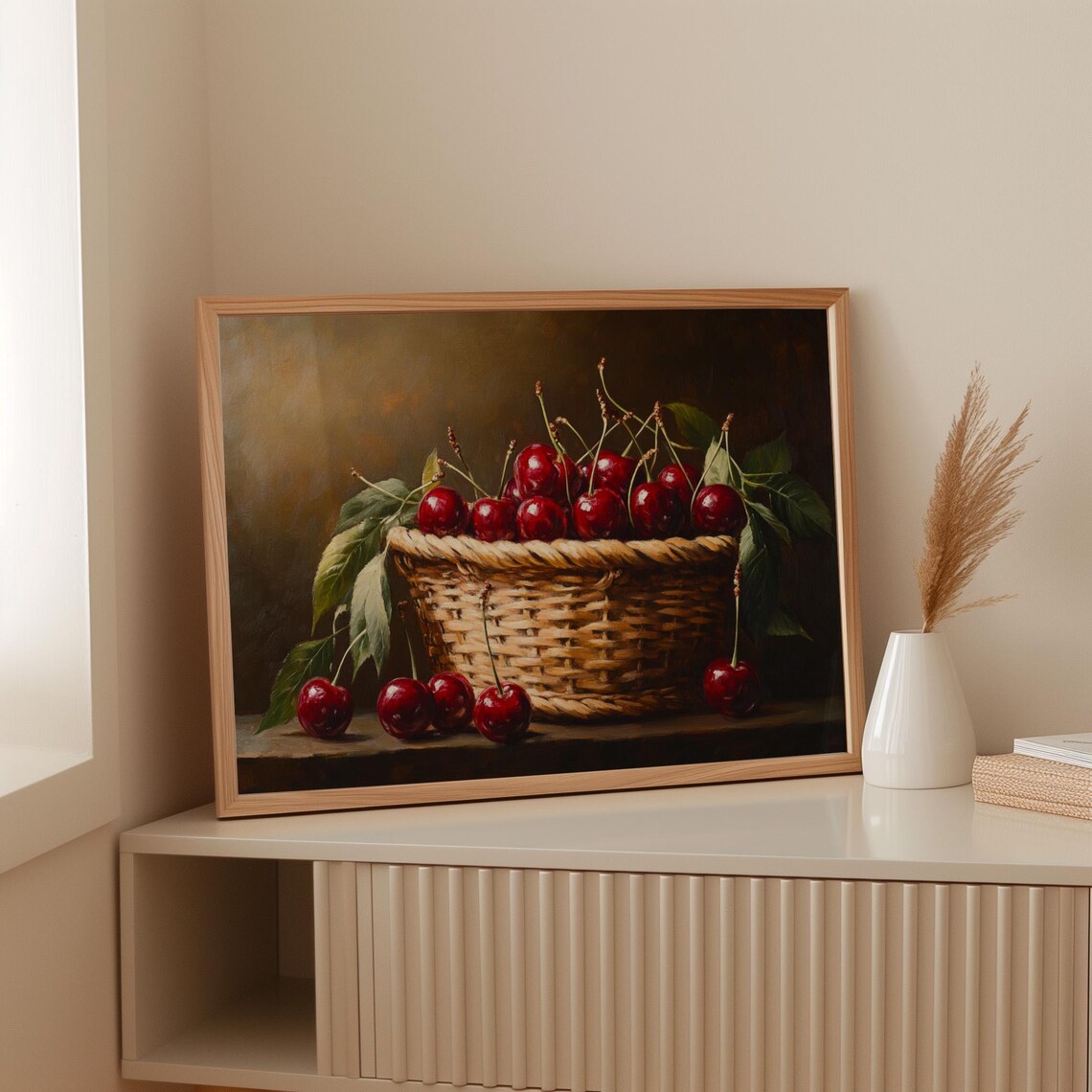 Basket Of Cherries Still Life, Rustic Kitchen Decor - Image 3
