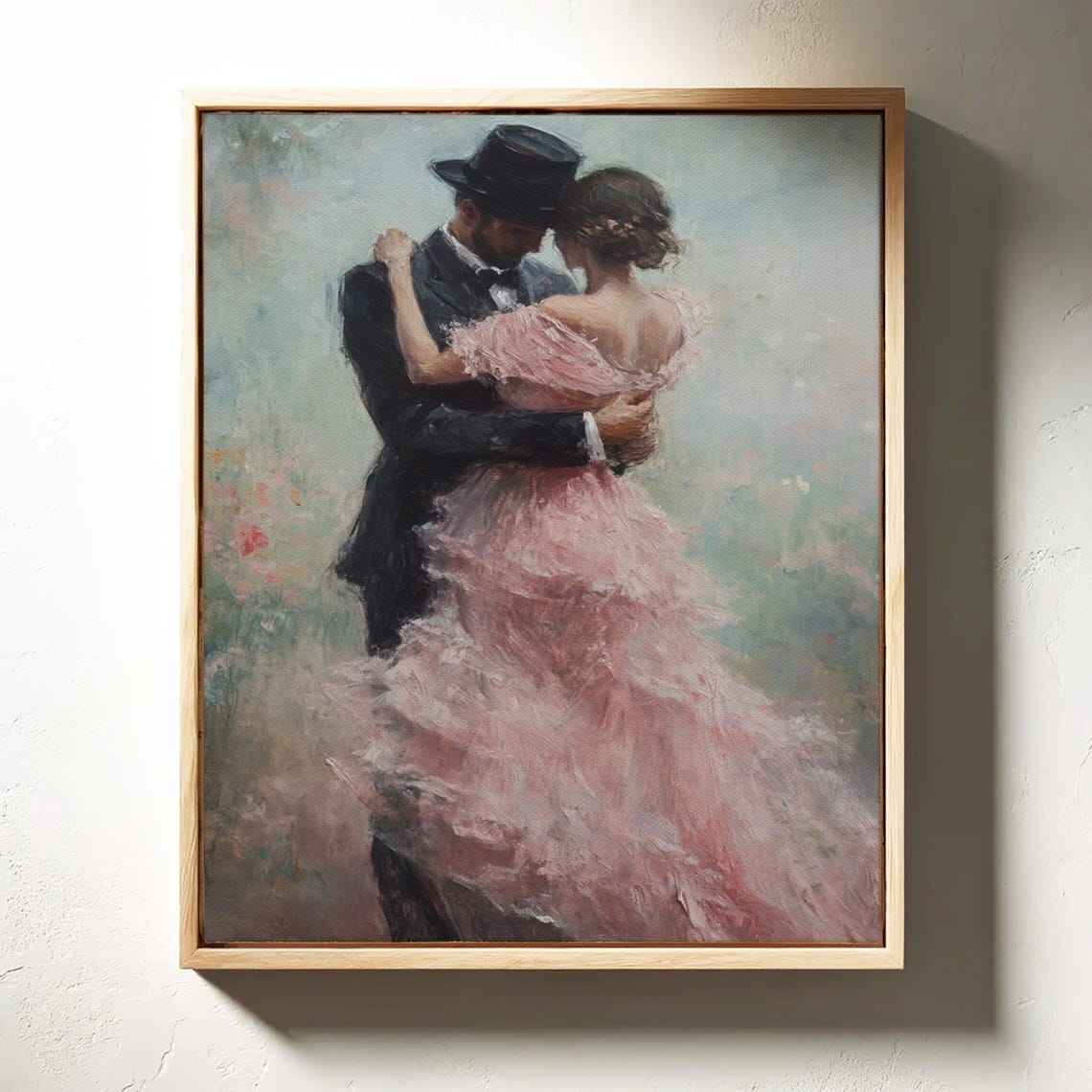 Romantic Couple Dancing Pink Gown Impressionist Love Art Print - Image 4