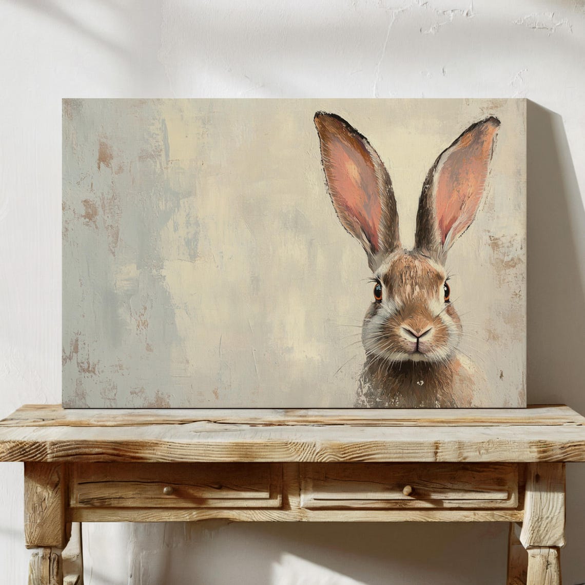Curious Hare Peeking Portrait Rustic Neutral Farmhouse Rabbit Print