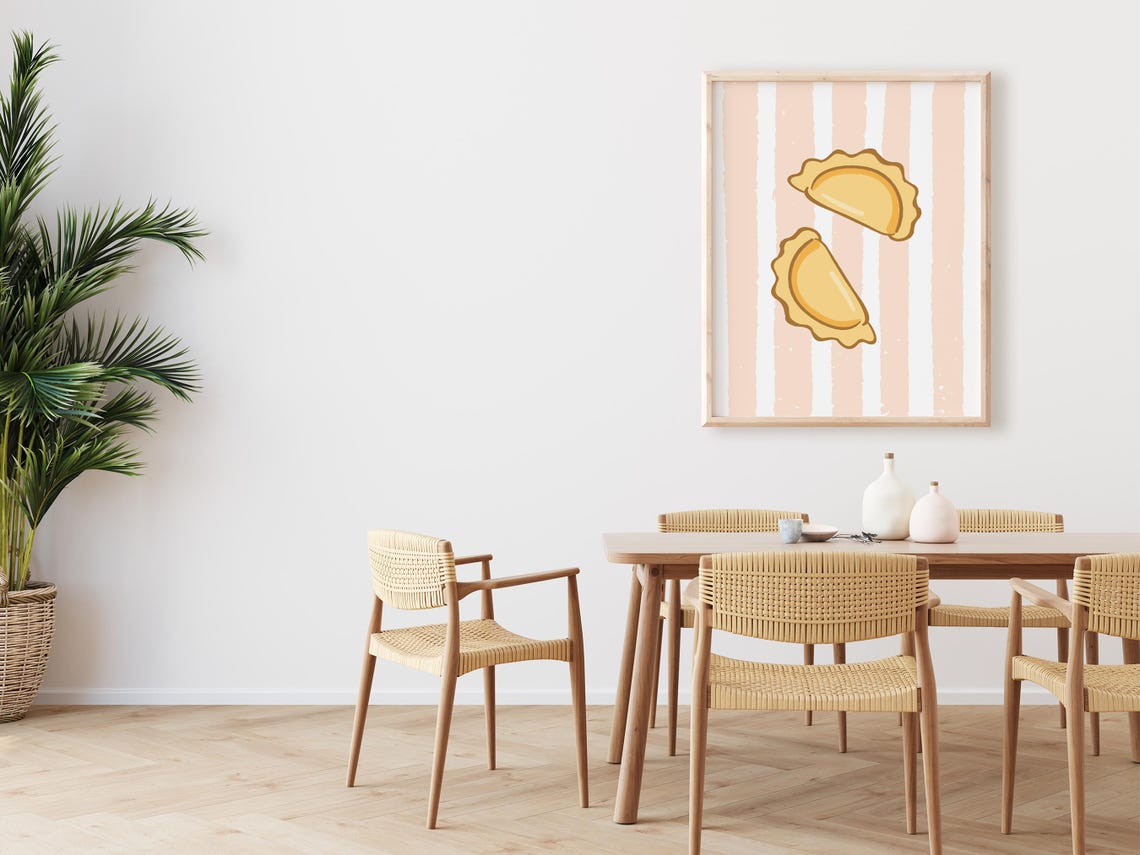 Ravioli Dumplings Blush Pink Striped Background Cute Kitchen Poster - Image 2
