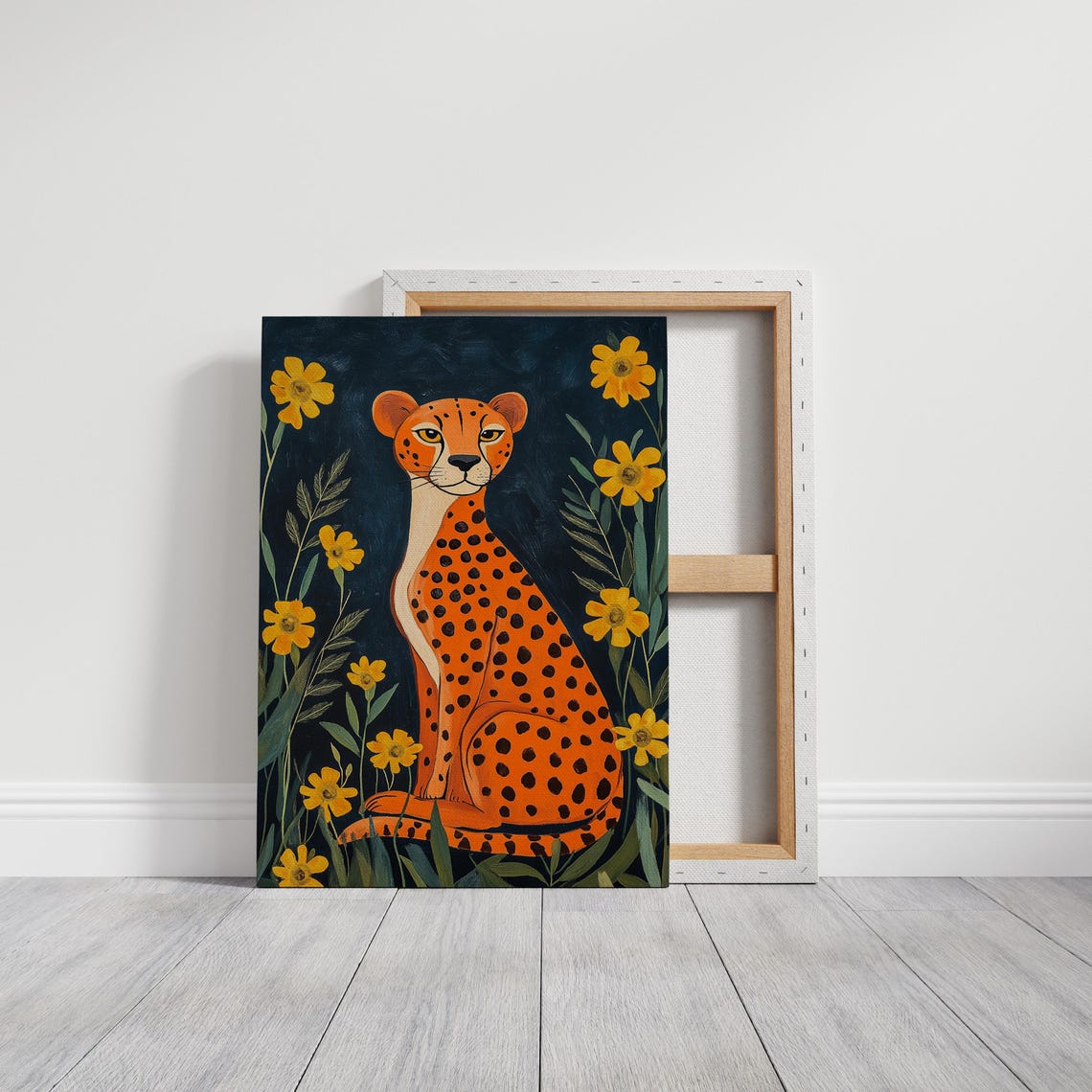 Vibrant Cheetah Art Print With Yellow Flowers Bold Jungle Inspired Wall Decor - Image 4