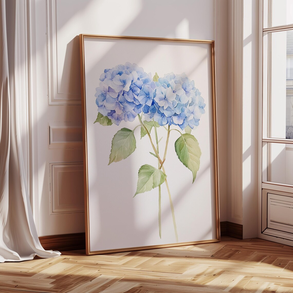 Blue Hydrangea Watercolor Floral Wall Art - Image 2