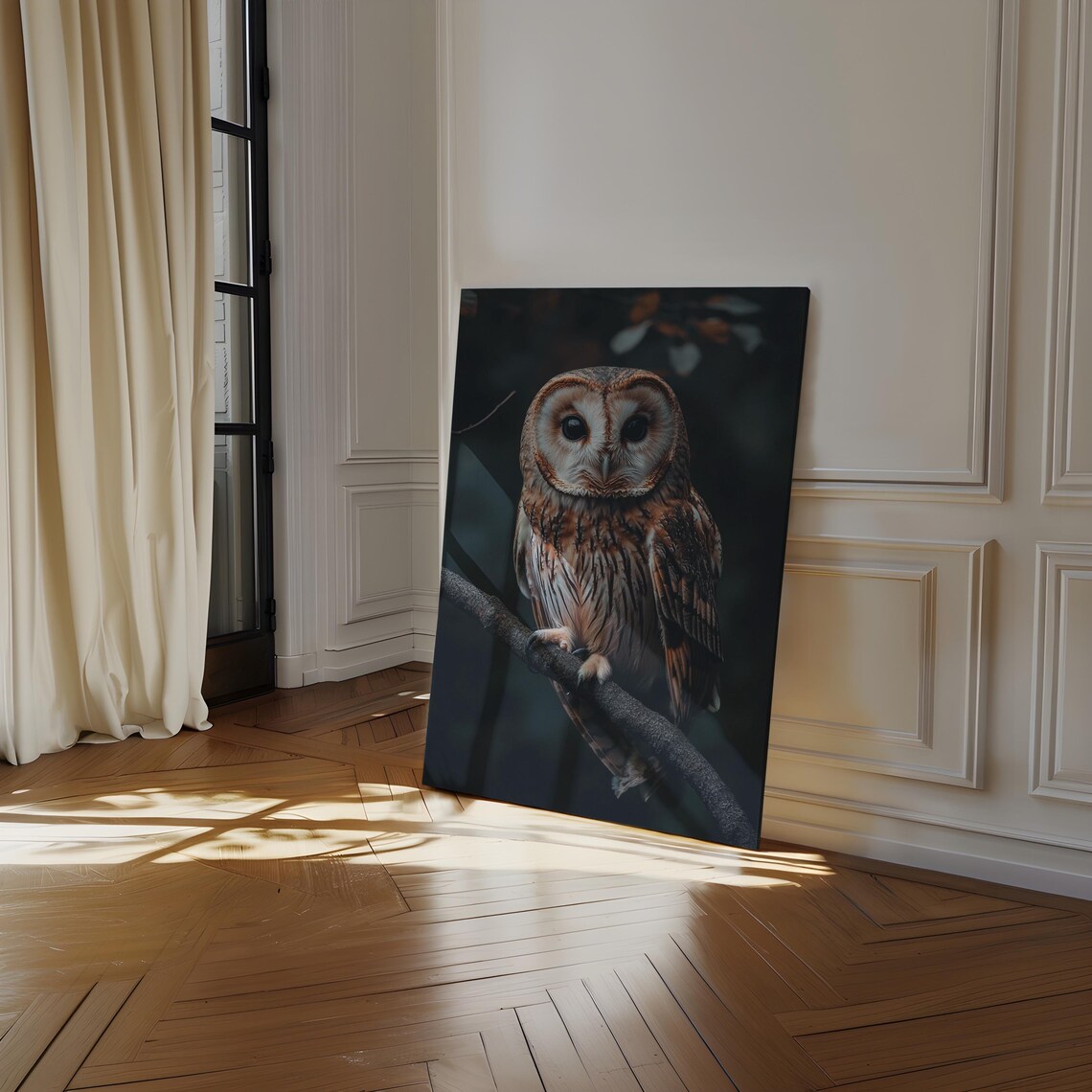 Tawny Owl Close-Up Portrait Dark Forest Wildlife Wall Art Print - Image 2