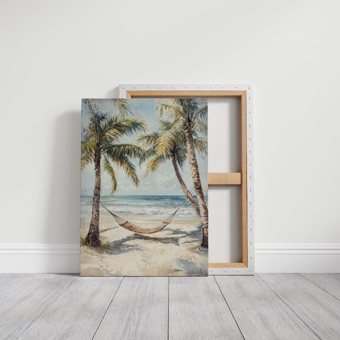 Tropical Beach Hammock Between Palm Trees Ocean View Art Poster - Image 3