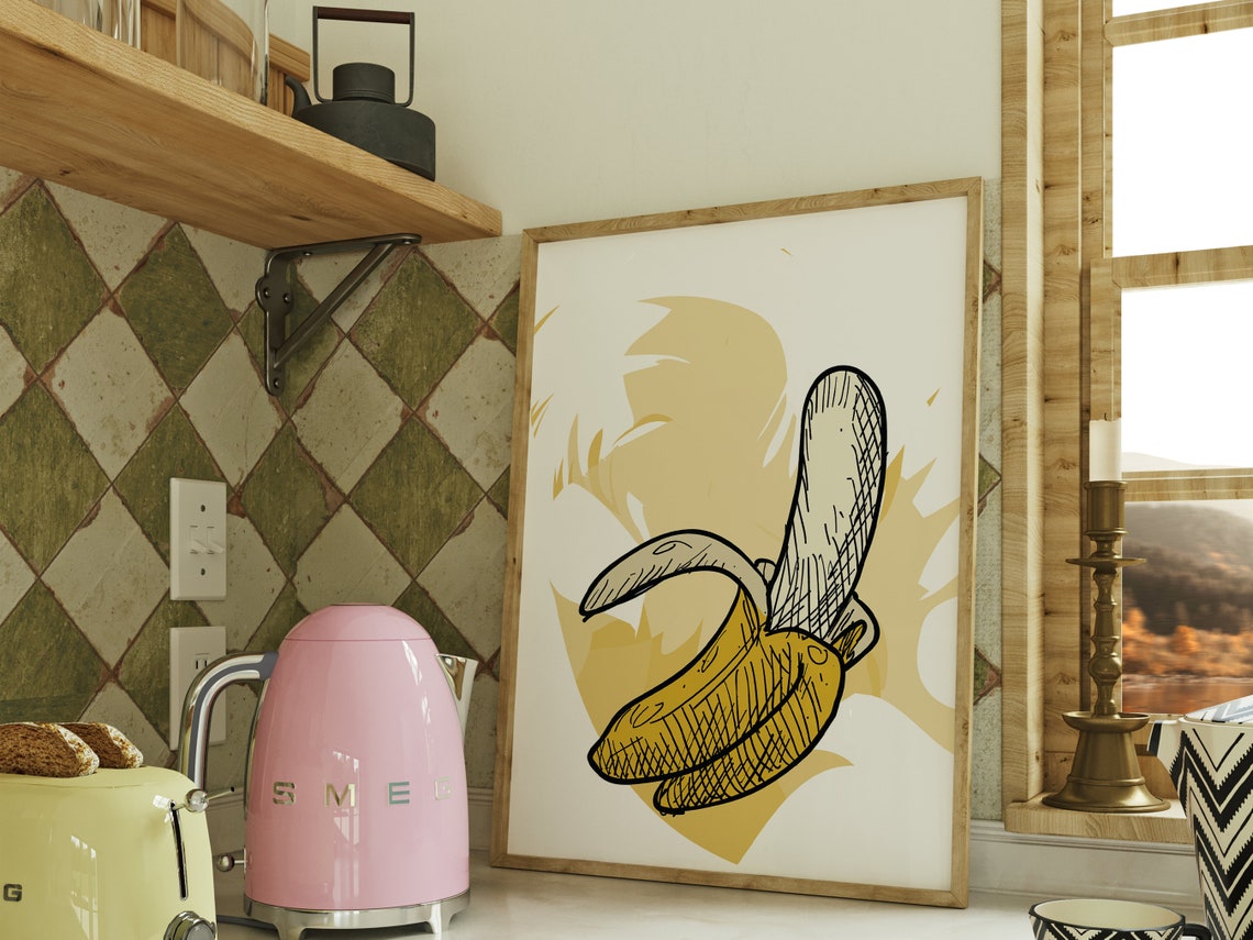 Banana Peel Retro Sketch Kitchen Wall Art Boho Yellow Fruit Poster - Image 4