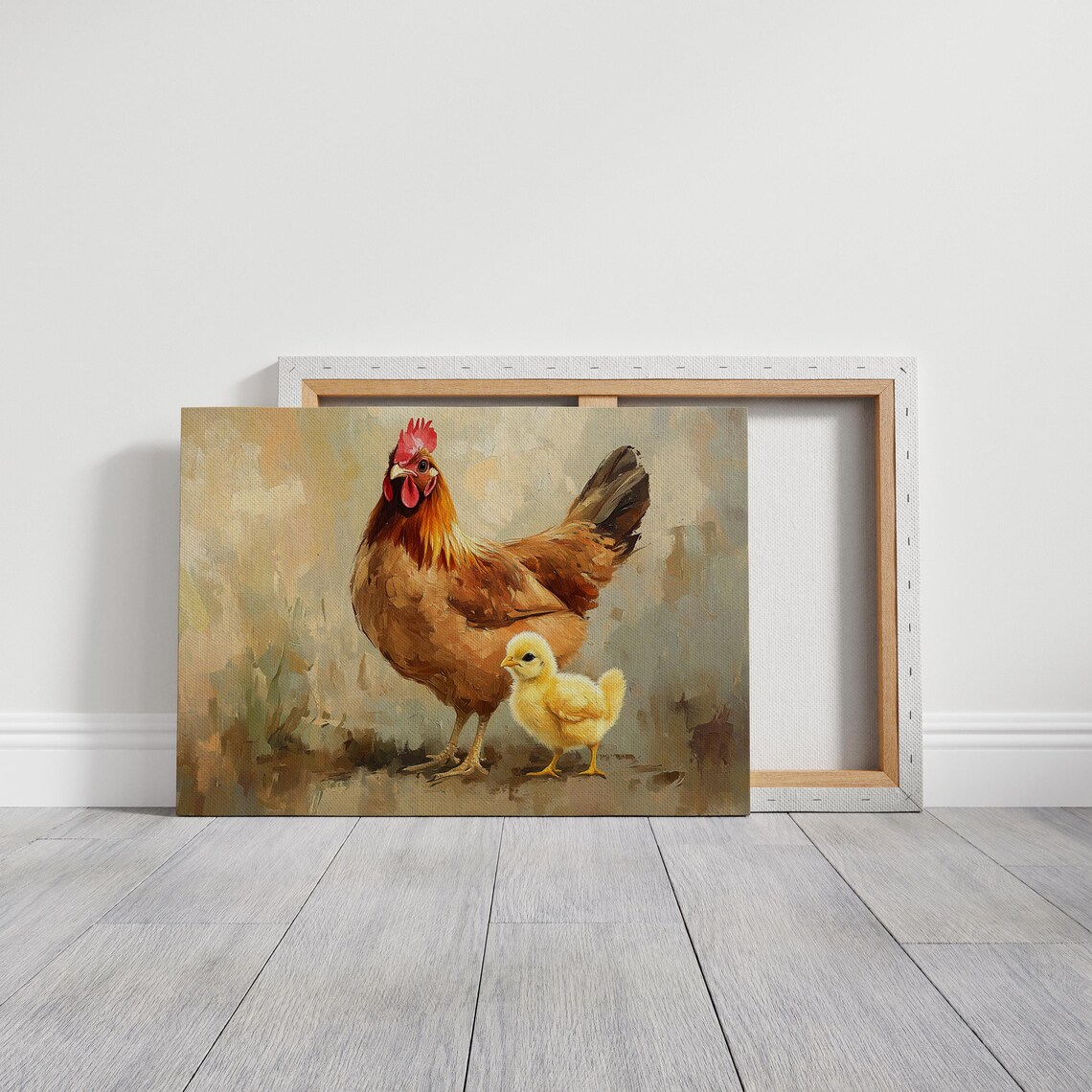 Rustic Hen and Chick Painting, Farmhouse Decor - Image 3