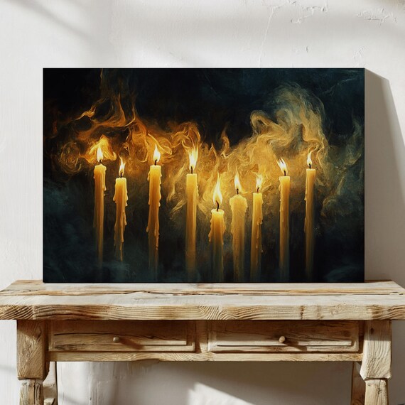 Mystical Candlelight Wall Art Print Dark Gothic Enchanted Flames Moody Wax Candles Witchy Aesthetic Decor Mysterious Home Accent