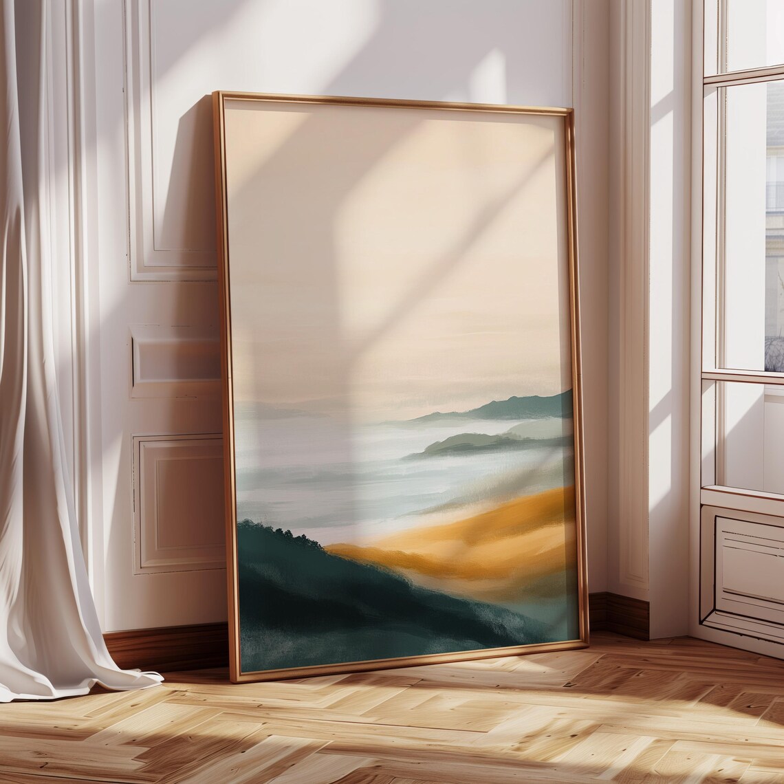 Peaceful Sunrise Mountain Landscape, Minimalist Nature - Image 4