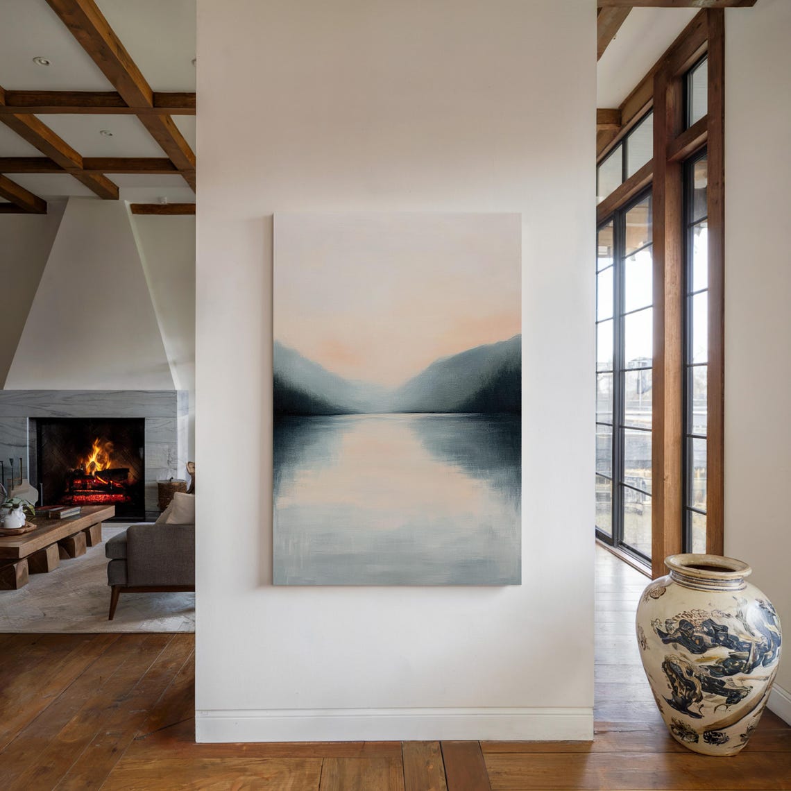 Minimalist Lake Landscape With Soft Pastels And Reflective Waters Wall Art Prints - Image 2
