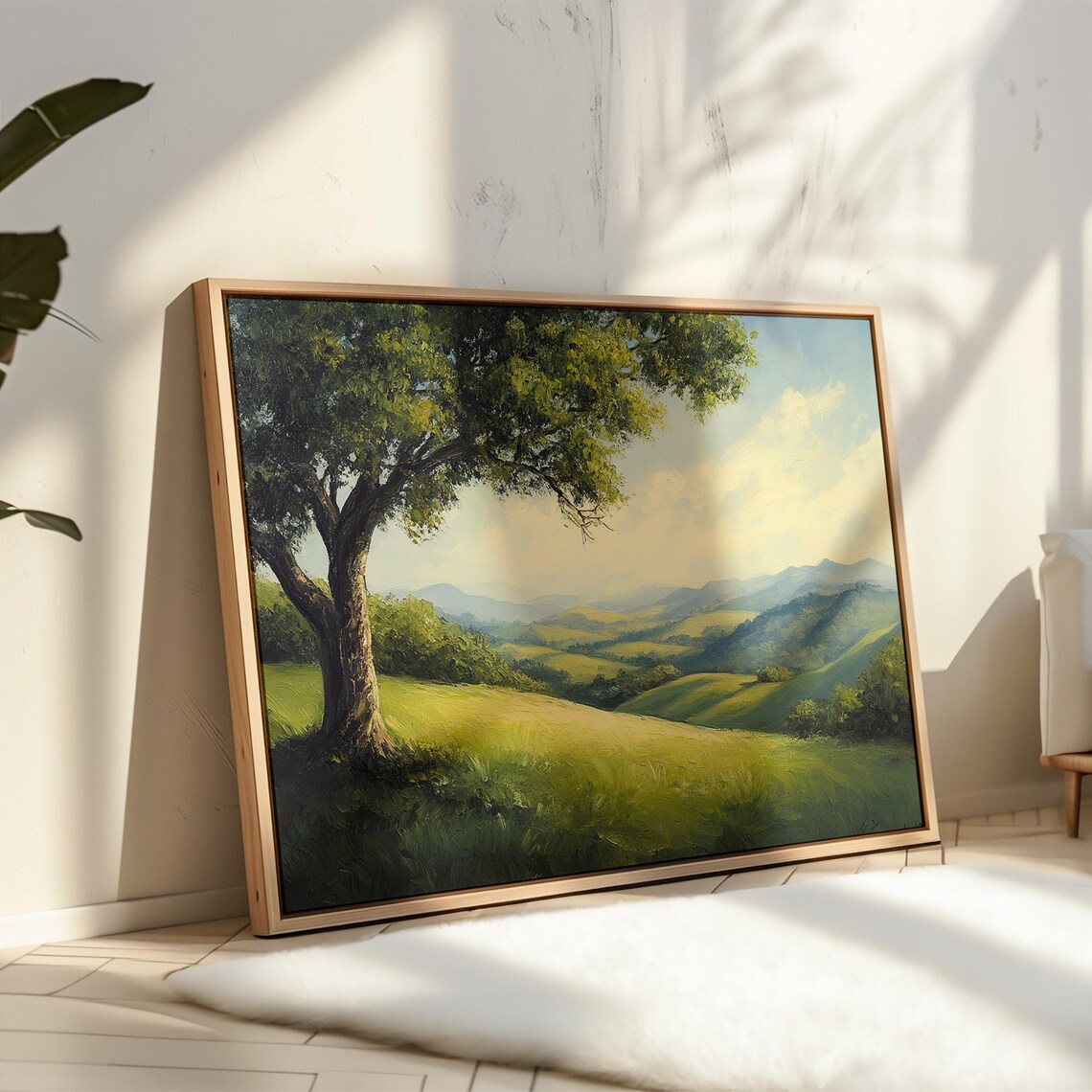 Rolling Hills Landscape Painting, Serene Countryside