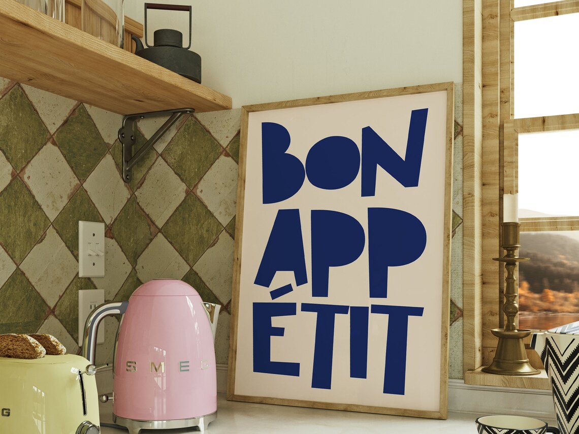 Bon Appetite Kitchen Poster, Boho Minimalist