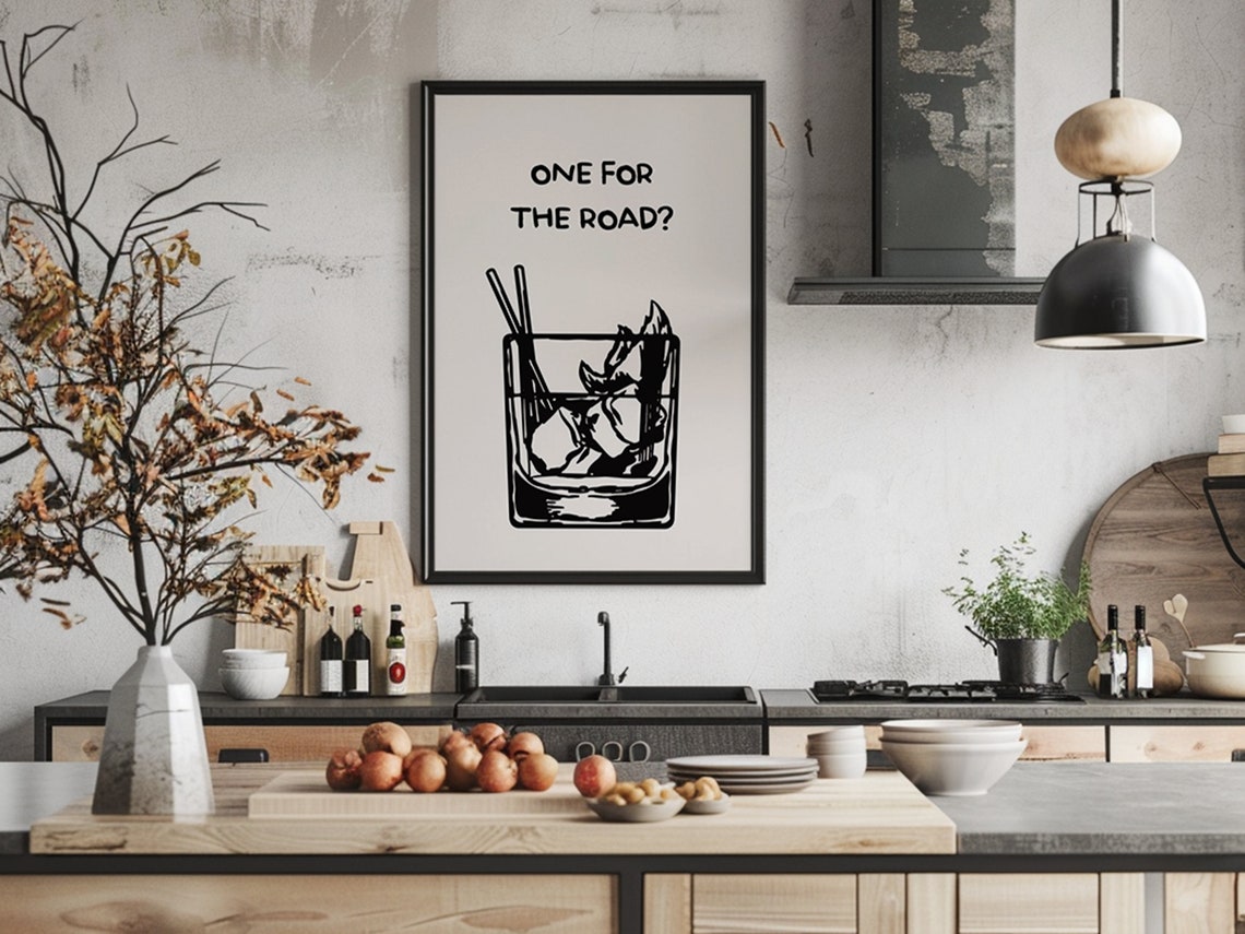 One For the Road Cocktail Tumbler Quote Minimalist Bar Poster - Image 2