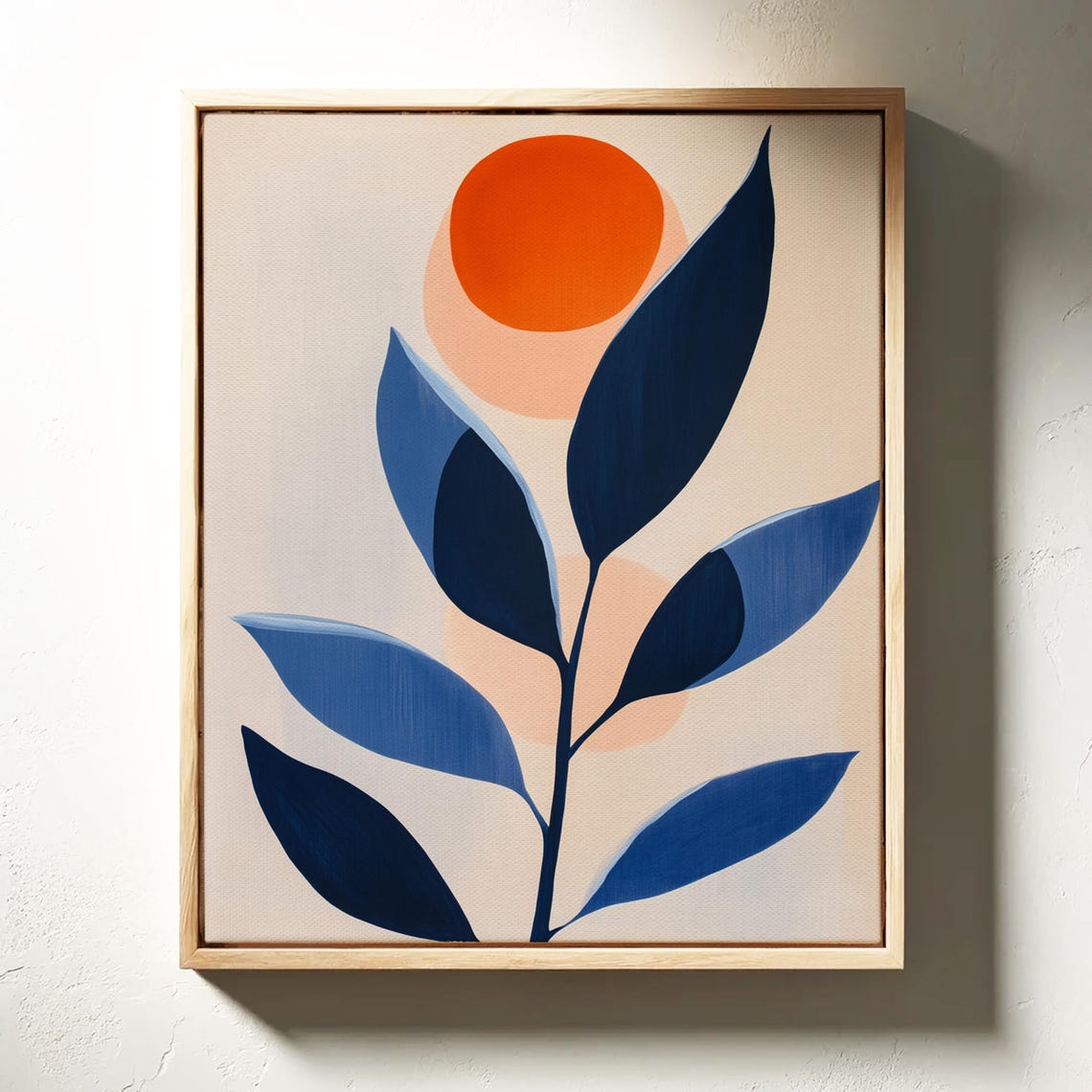 Navy Leaf Branch Orange Sun Abstract Minimalist Botanical Art Poster - Image 2