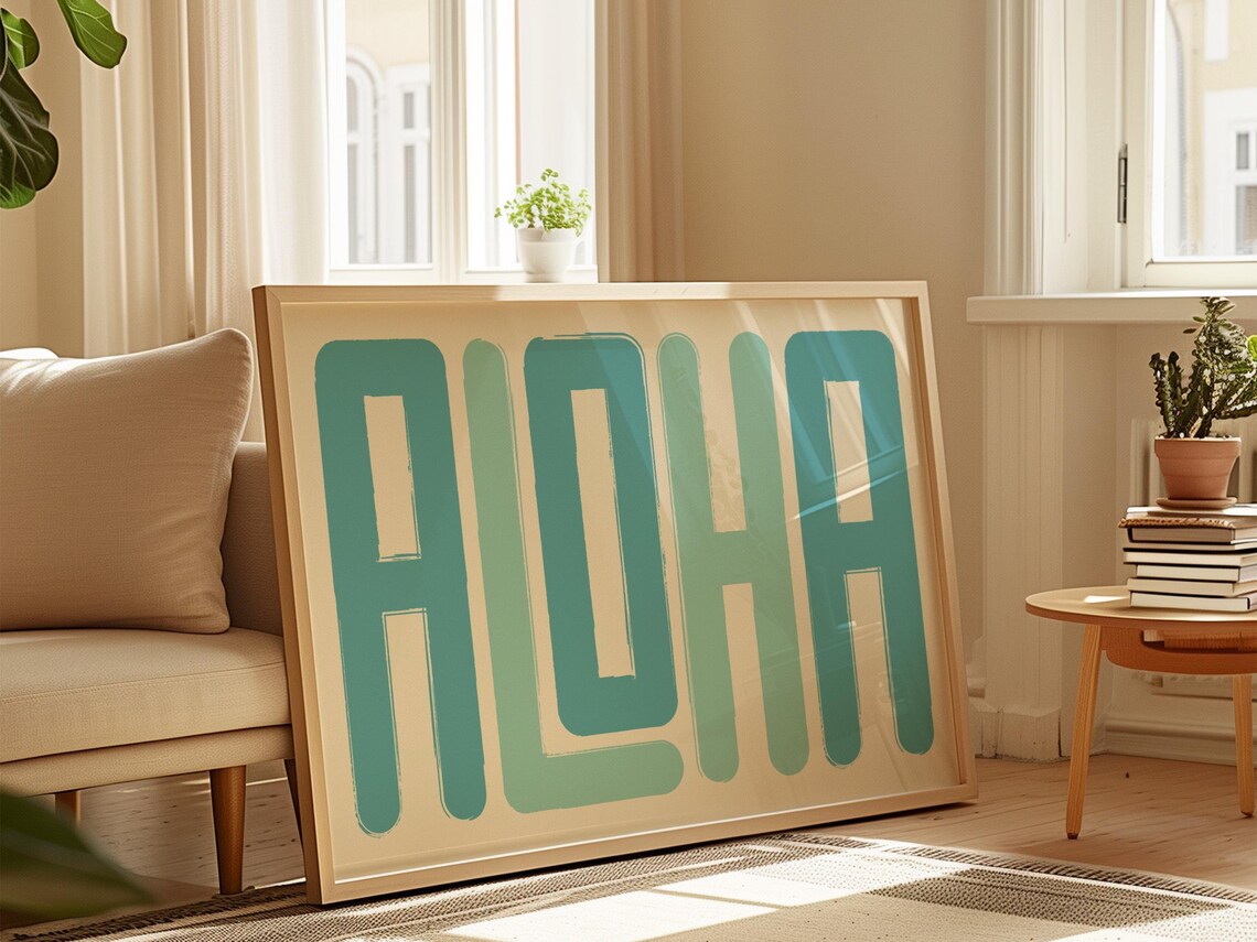 Aloha Retro Bold Teal Typography Island Beach Coastal Decor Poster - Image 5