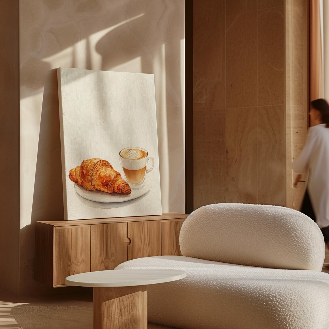 Croissant And Latte With Heart Foam Art Watercolor Breakfast Poster - Image 3