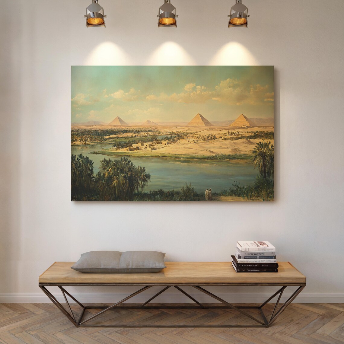 Ancient Egypt Landscape, Nile River and Pyramid View Art Print - Image 4