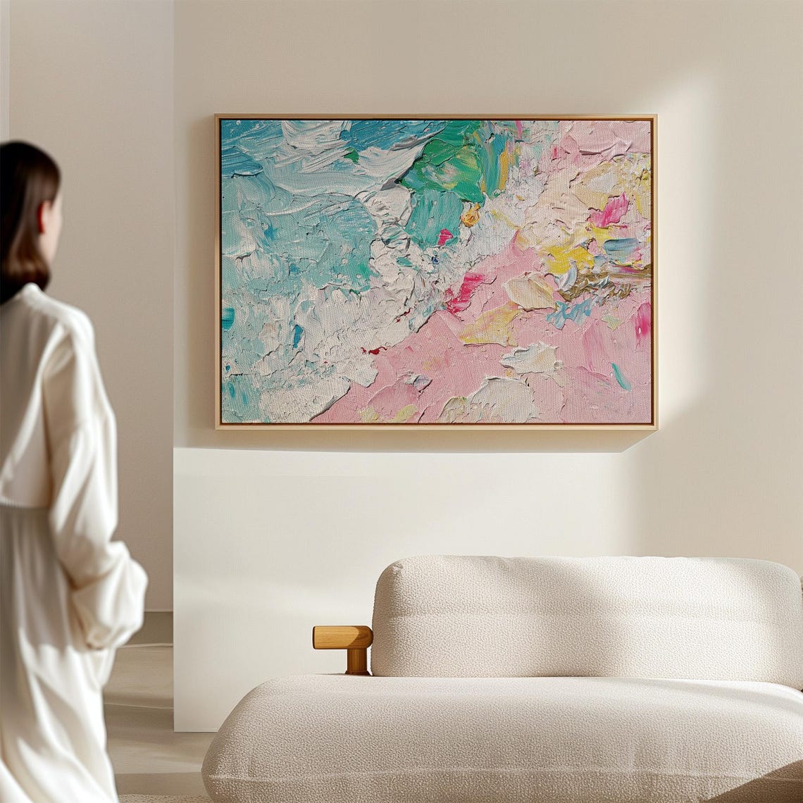 Abstract Pastel Palette Knife Pink Blue Yellow Textured Art Poster - Image 4