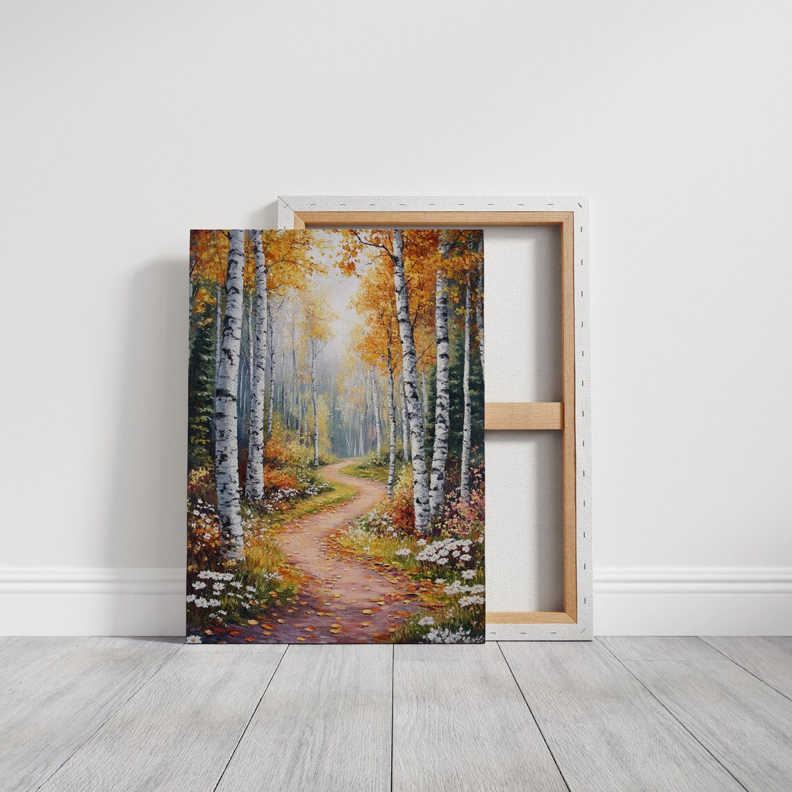 Autumn Forest Pathway With Birch Trees, Fall Landscape Art - Image 3