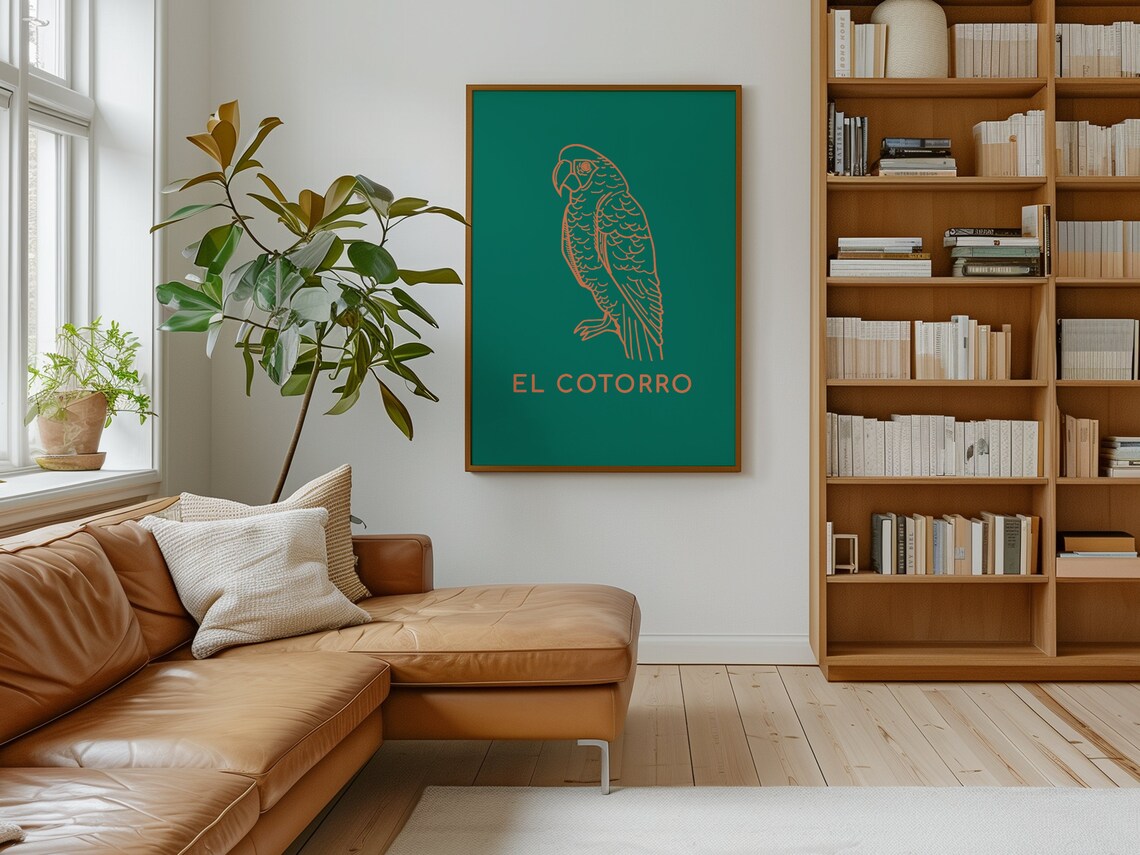 El Cotorro Mexican Loteria Parrot Line Art Emerald Green Wall Poster - Image 2