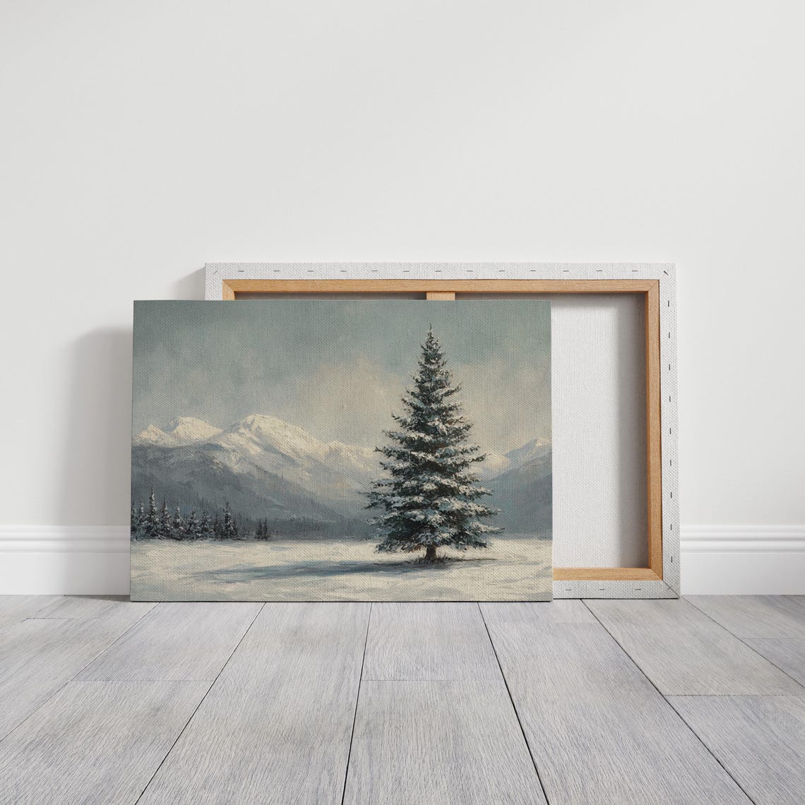Snow Covered Pine Tree With Mountain Backdrop Serene Winter Print - Image 3