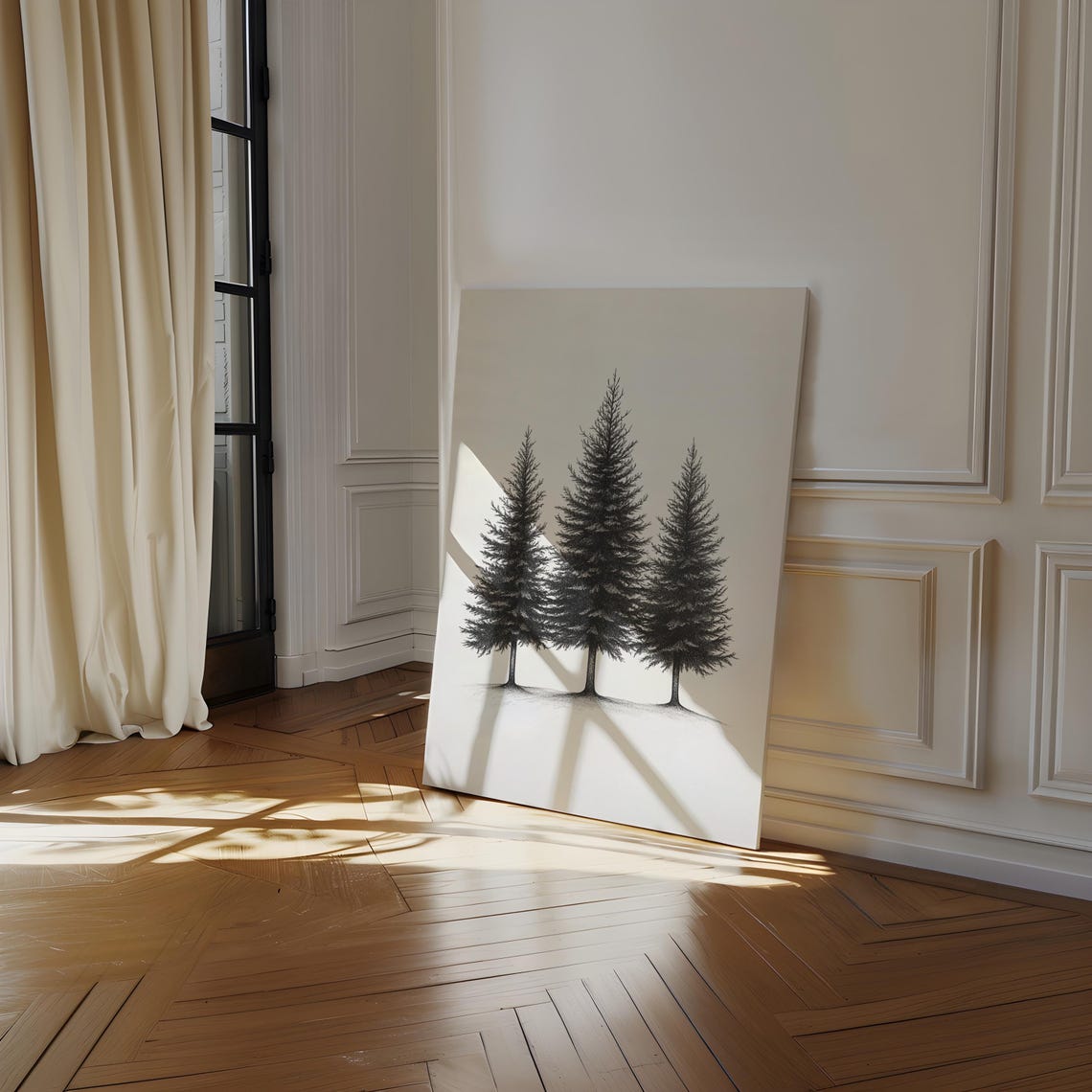 Minimalist Pine Tree Art Print Hand Drawn Evergreen Forest Illustration Black And White Nature Wall Decor - Image 2