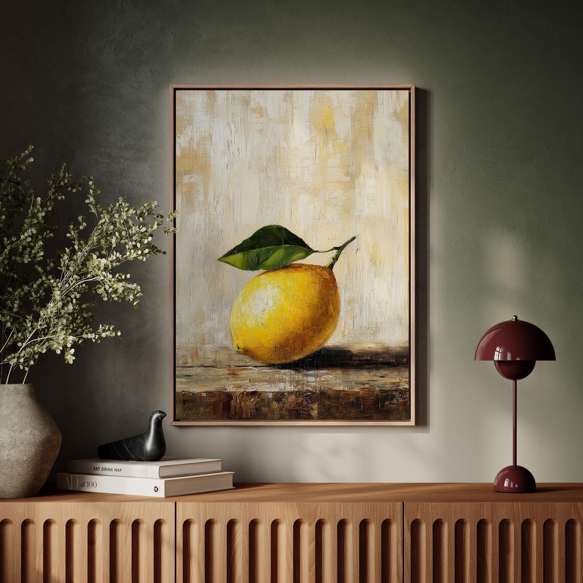 Rustic Lemon Still Life Painting, Vintage Kitchen Decor - Image 5