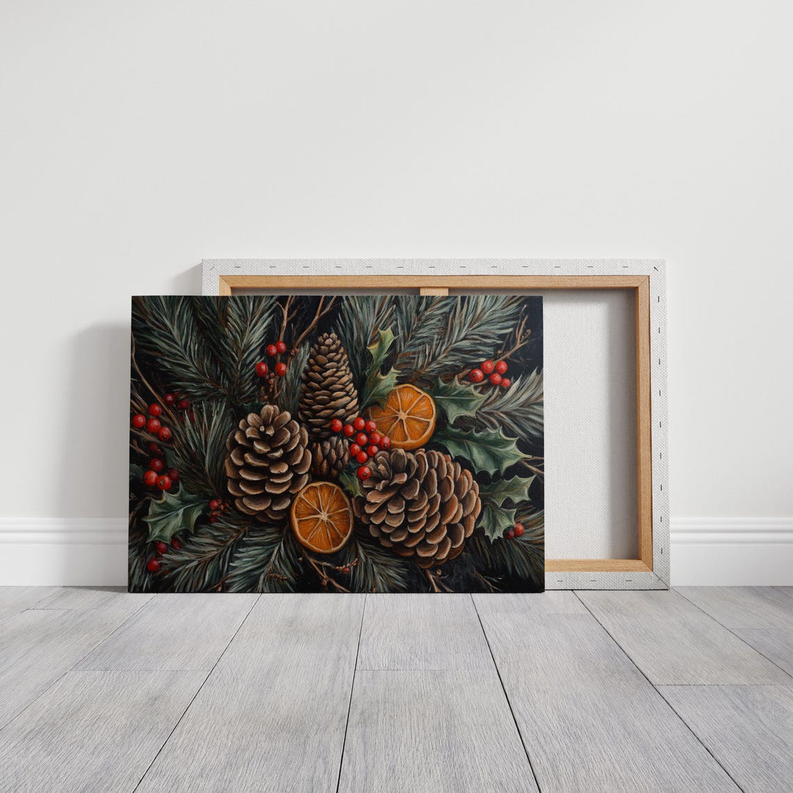 Holiday Pinecone Holly Berries Orange Slices Rustic Christmas Poster - Image 5