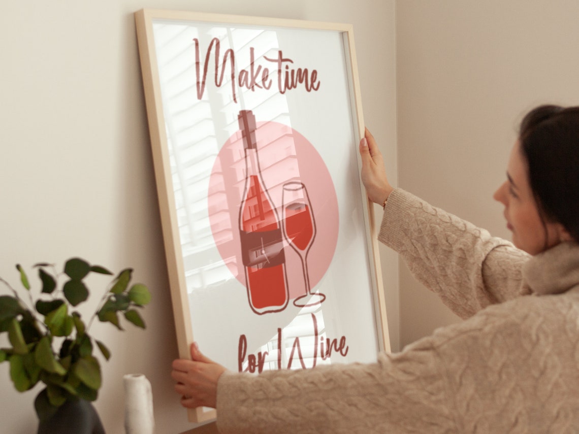 Make Time for Wine Retro Kitchen Bar Script Typography Quote Poster - Image 2