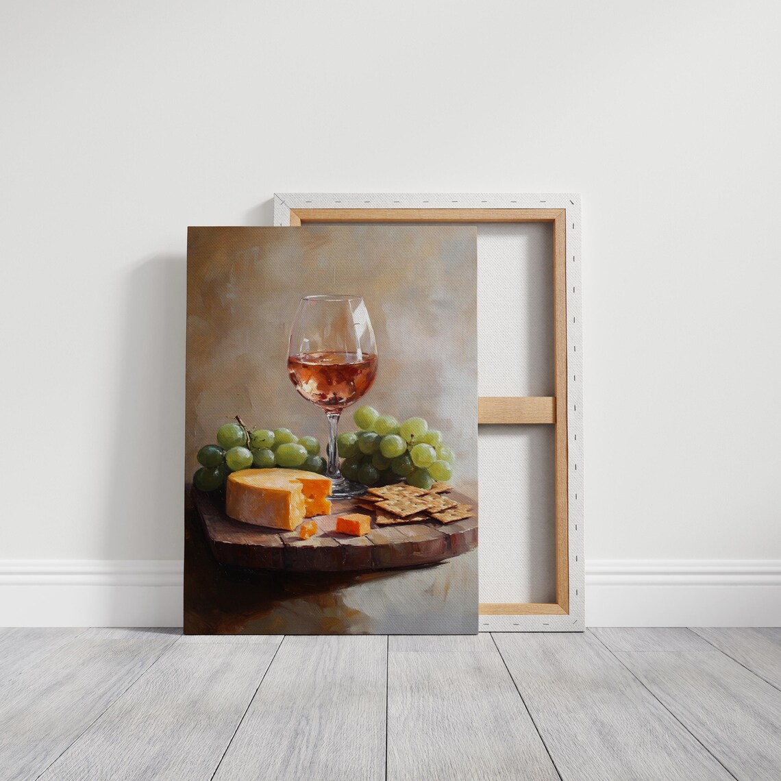 Rustic Wine Cheese Grapes Crackers Still Life Painting Kitchen Wall Poster - Image 5