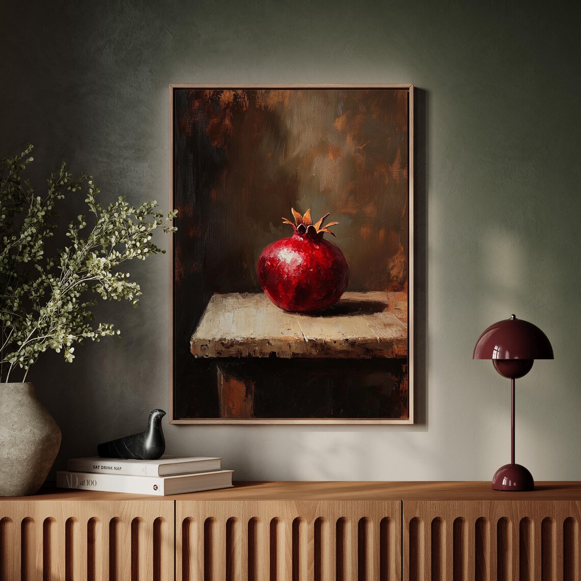 Moody Pomegranate Still Life, Vintage Kitchen Decor - Image 5