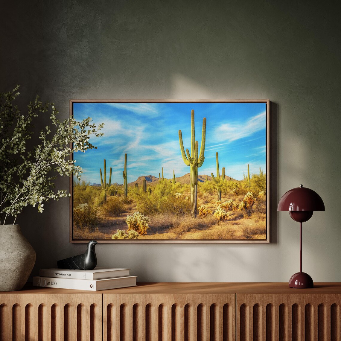 Saguaro Cacti Desert Golden Hour Vivid Blue Sky Southwest Scene Poster - Image 2