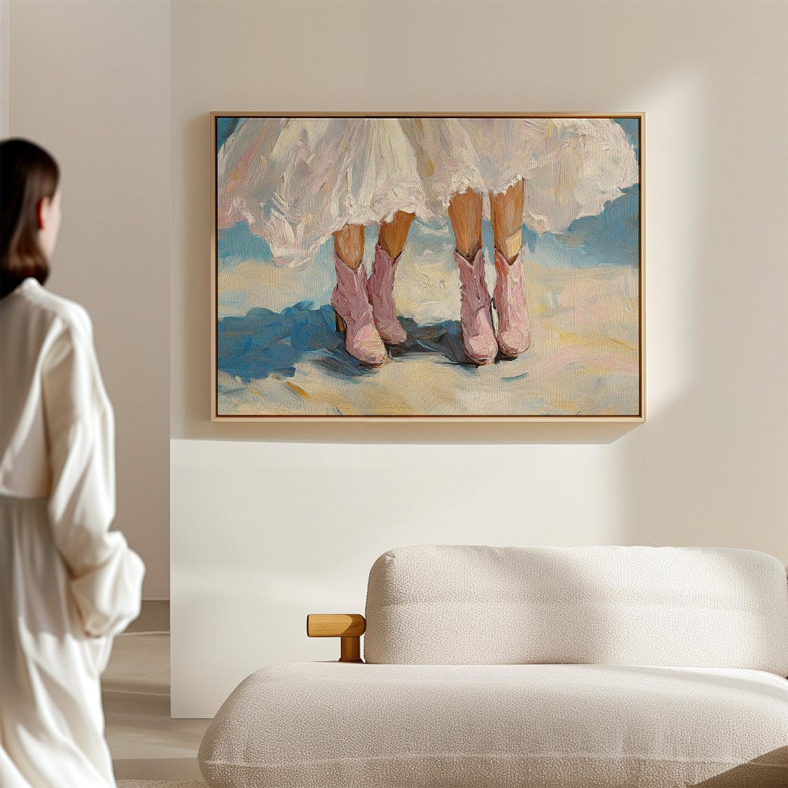 Pink Cowboy Boots Wedding Brides Impressionist Western Wall Art Print - Image 2
