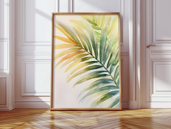 Sunlit Palm Leaf Watercolor, Tropical Botanical Art Print