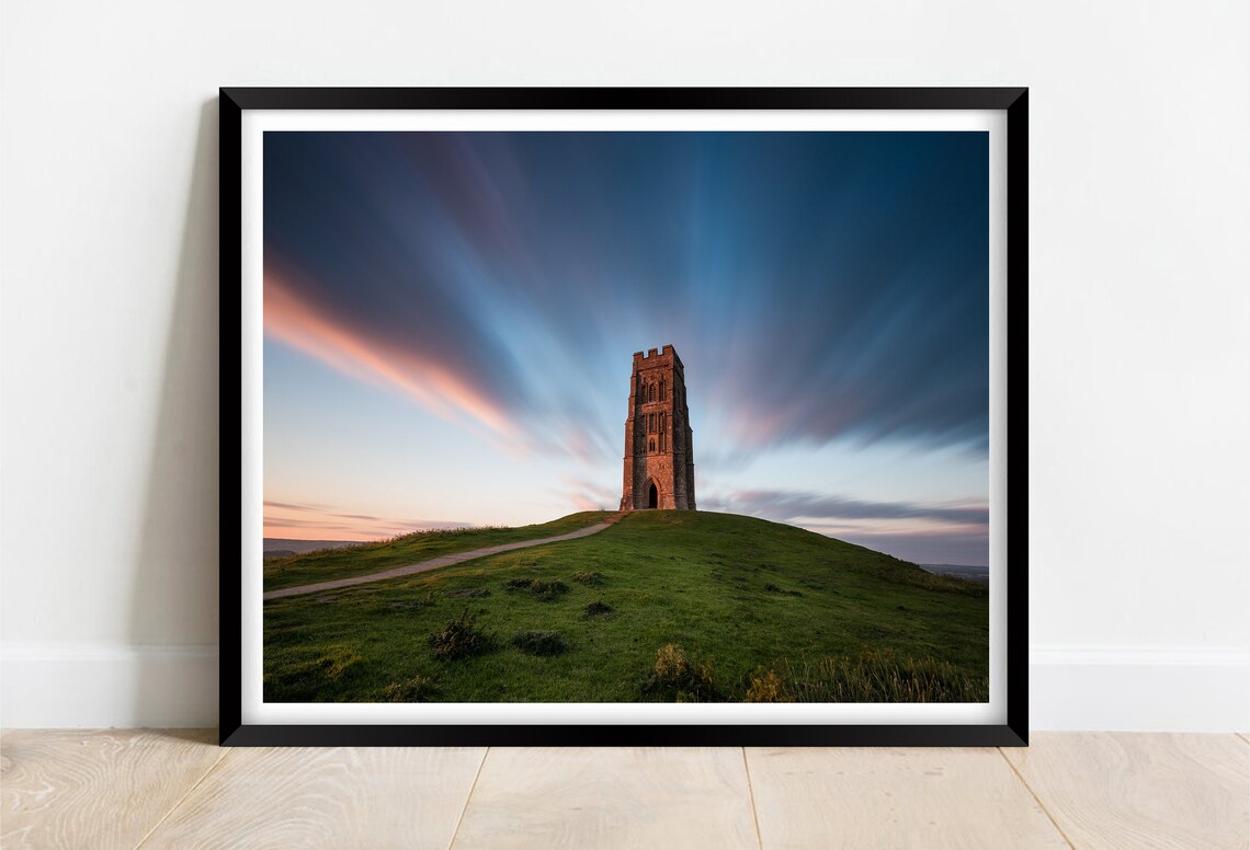 Glastonbury Tor Somerset Sunset Dramatic Sky Landscape Poster