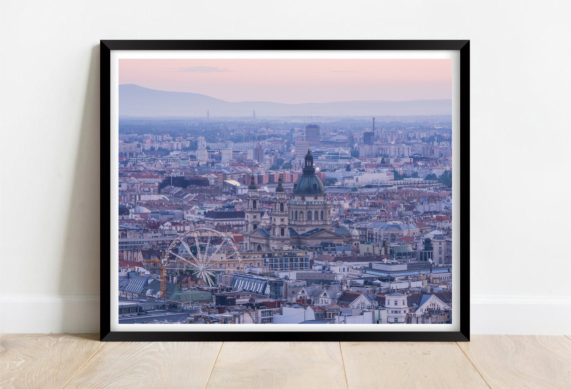 Budapest Hungary St Stephen Basilica Dusk Cityscape View Poster