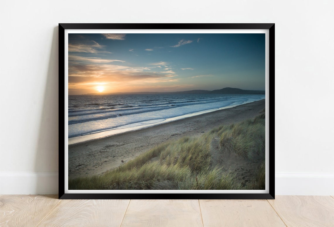 Aberavon Beach Wales Sunset Golden Waves Sand Dunes Seascape Poster
