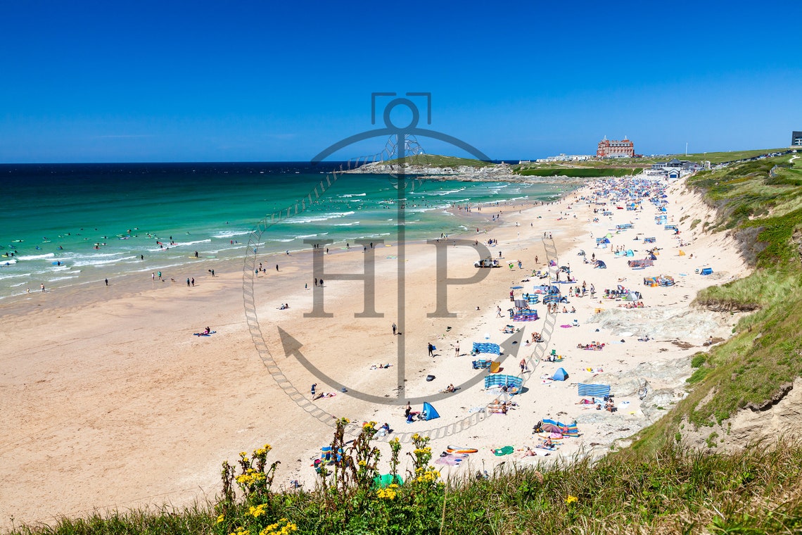 Fistral Beach Newquay Cornwall Sunny Surfers Summer Sand Poster - Image 3