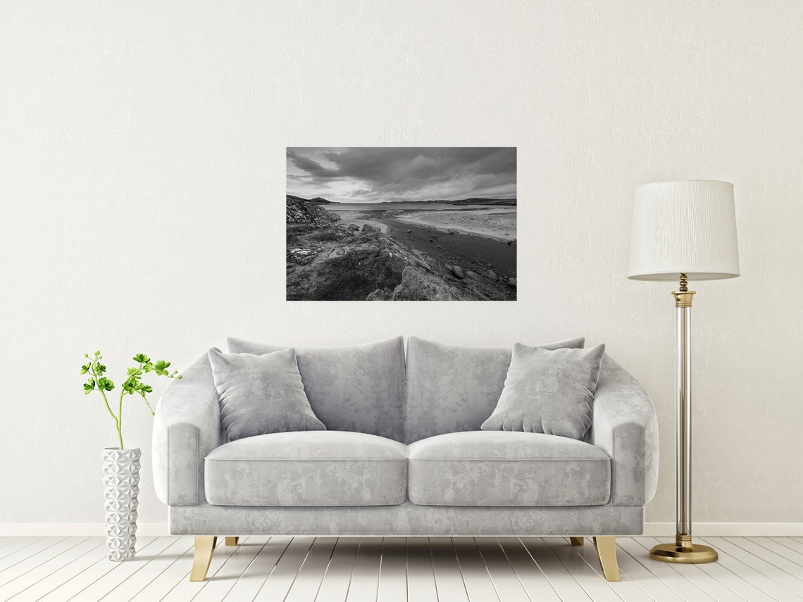 Firemore Beach Scotland Black White Rocky Shore Dramatic Sky Poster - Image 2