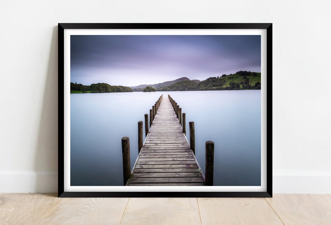Coniston Water Parkamoor Jetty Misty Calm Lake District Poster