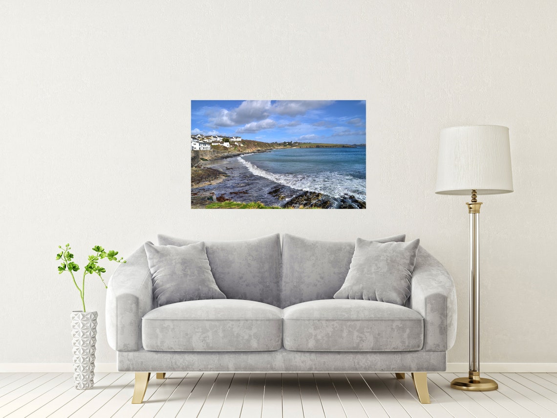 Porthcurnick Beach Cornwall Village Above Rocky Cliffs Poster - Image 2
