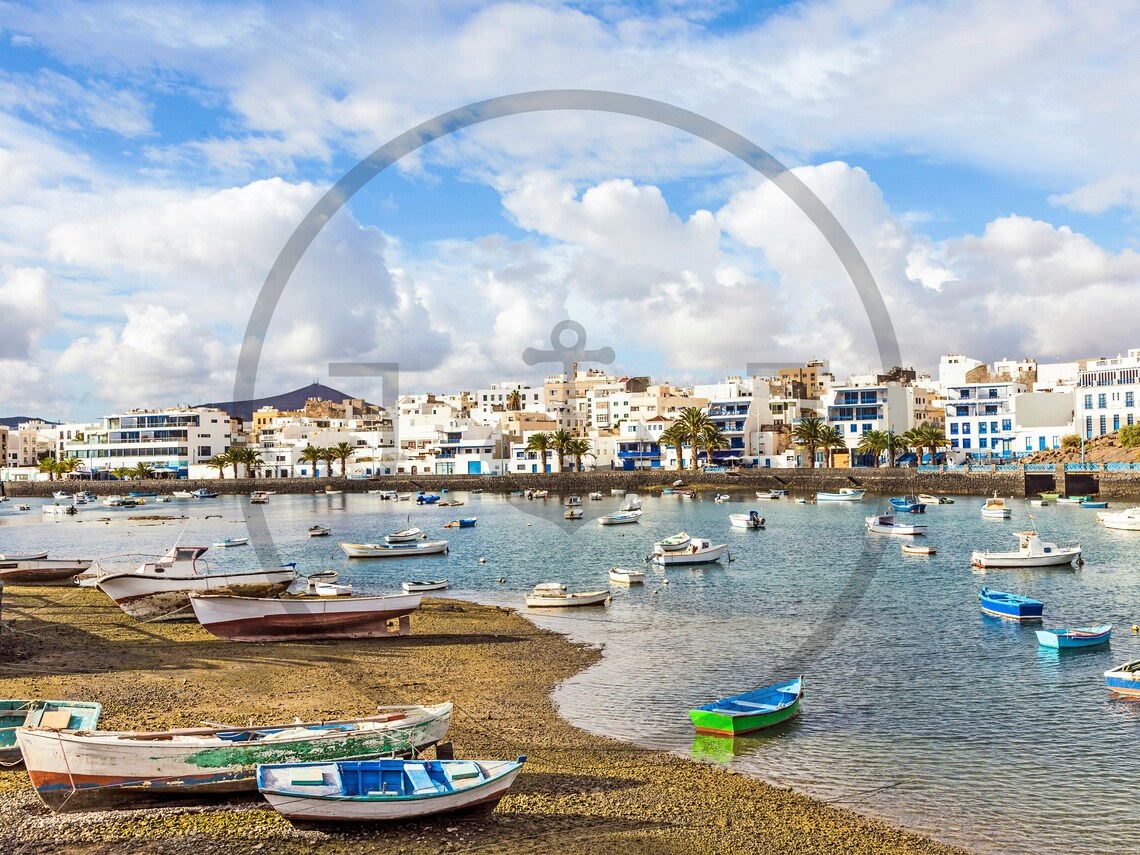 Colorful Fishing Boats in Harbor Old Town Waterfront Day Poster - Image 3