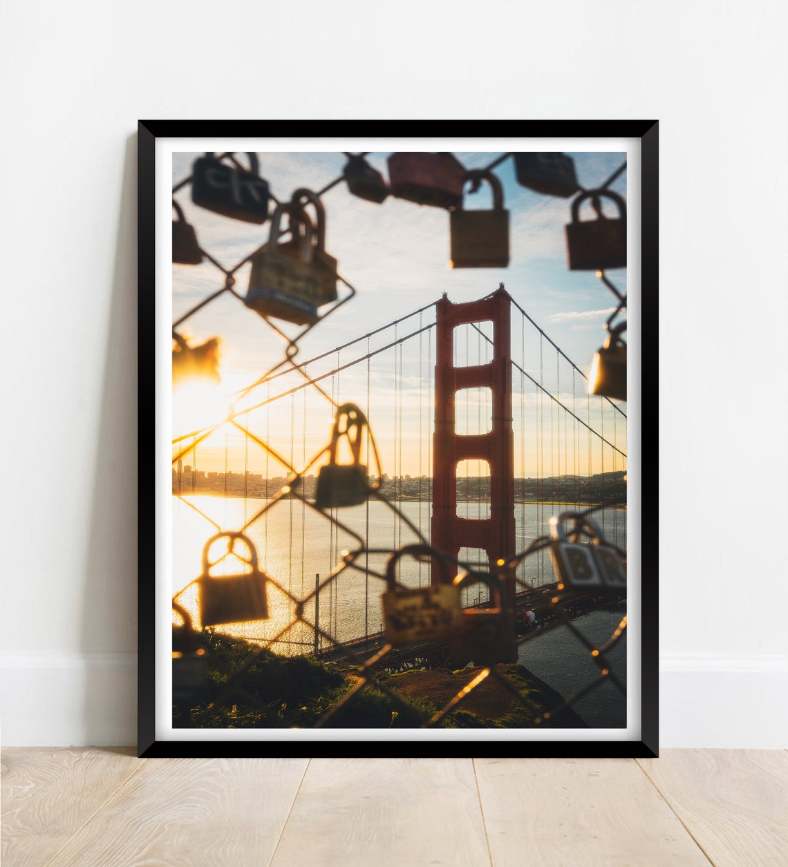 Golden Gate Bridge At Sunset Framed By Love Lock Padlocks Poster