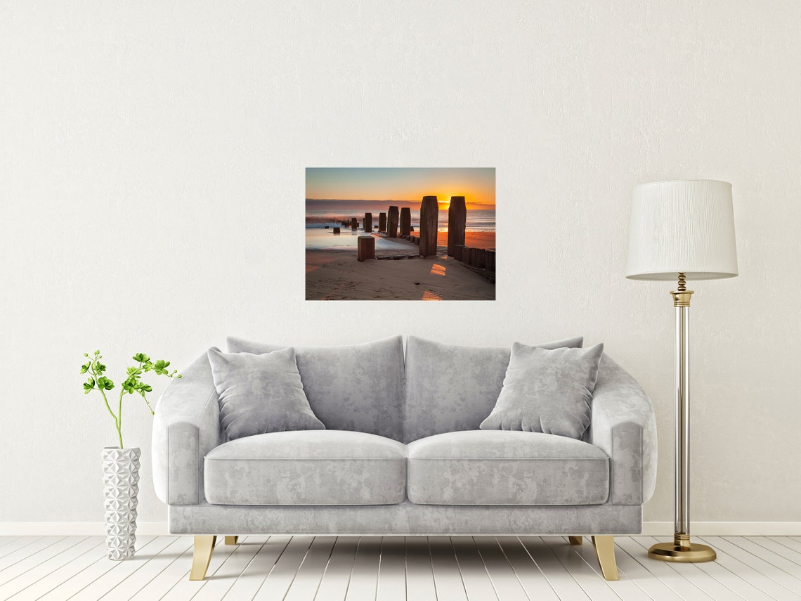Walcott Beach Norfolk Wooden Groynes Golden Sunset Seascape Poster - Image 2