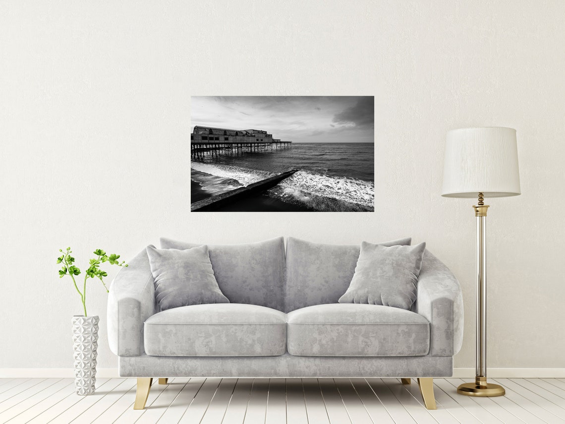 Black and White Victorian Seaside Pier Stretching Into the Sea Poster - Image 2