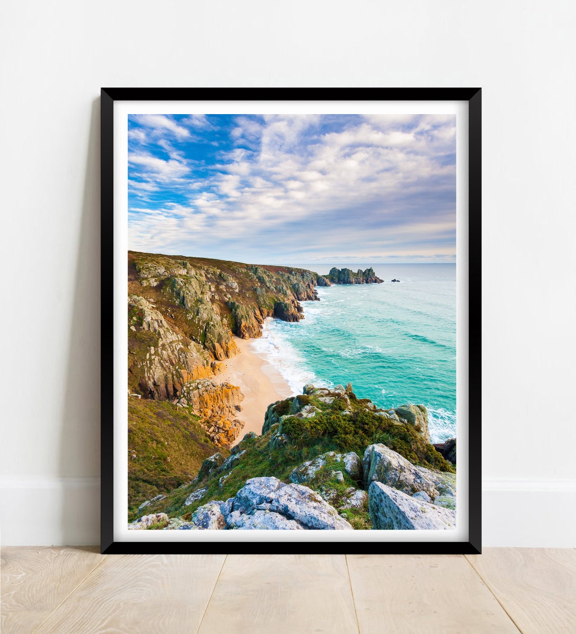 Pedn Vounder Beach Cornwall Rocky Cliffs And Turquoise Sea Poster
